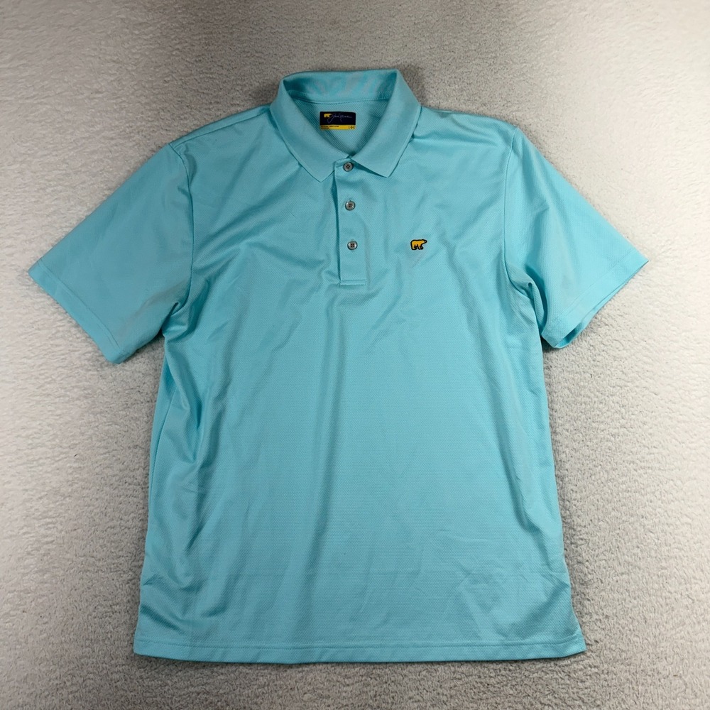 Jack Nicklaus Mens Large Blue Micro Textured Golden Bear Logo Golf Polo Shirt